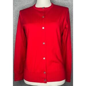 Lands End women's red button up cardigan long sleeve round collar XS Petite NWT